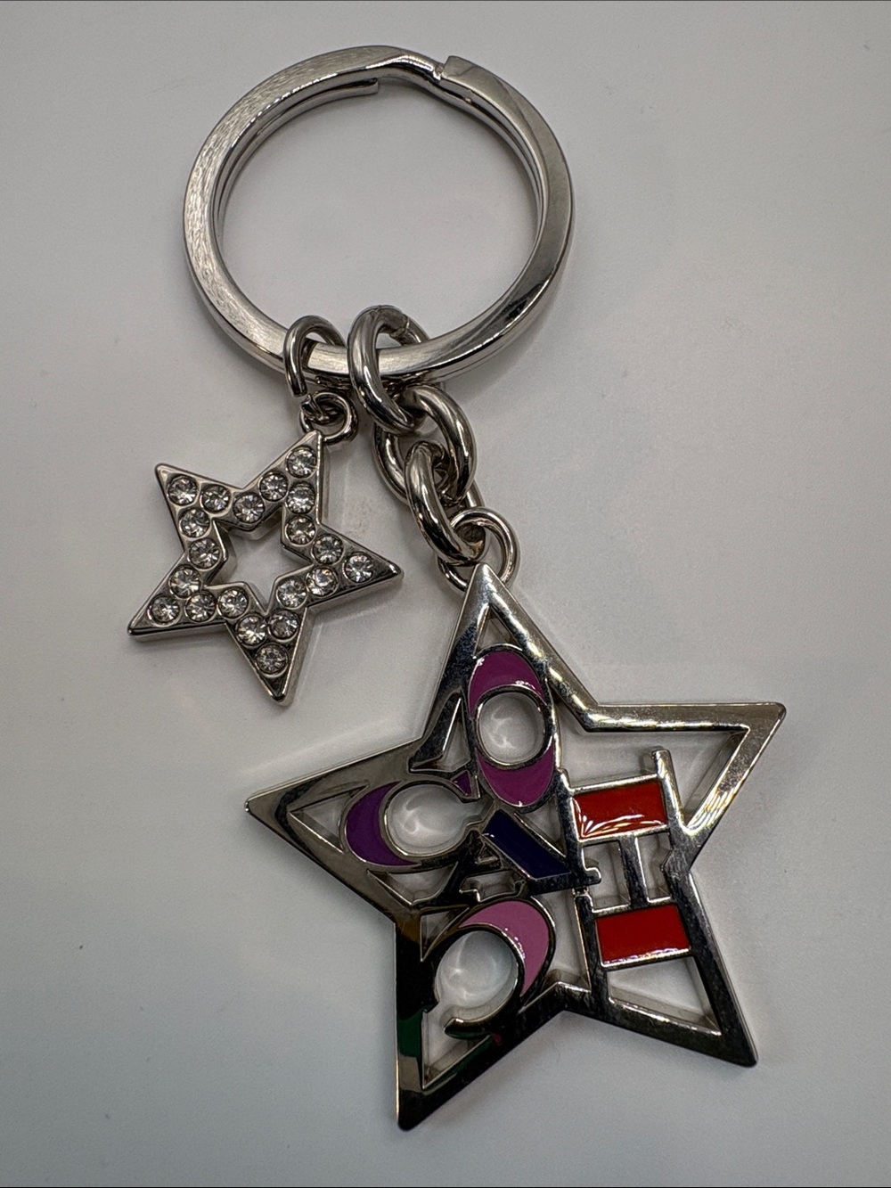 Coach Silver Star Keychain with Multicolor Enamel Accents